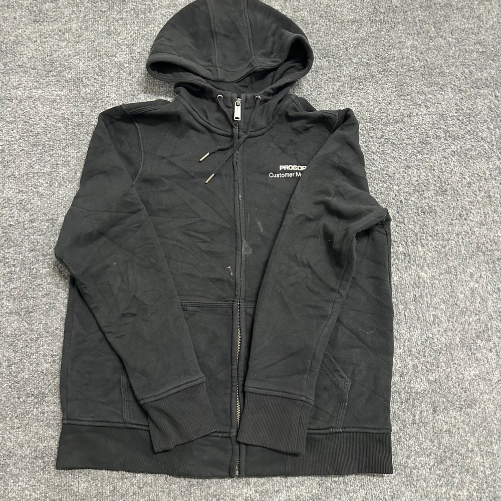 Carhartt Hoodie Womens Size M Black Relaxed Fit Full Zip Procore Logo Stained